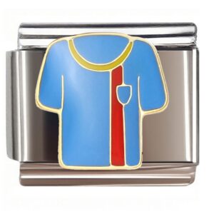 Blue Sport Shirt with Red Stripe Italian Charms Bracelet