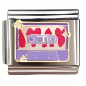 Purple Cassette with Red Hearts Italian Charms Bracelet