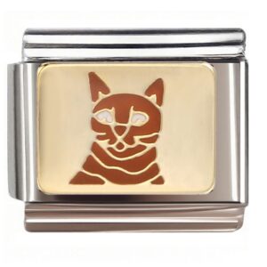 Geometric Brown Cat Head Italian Charms Bracelet