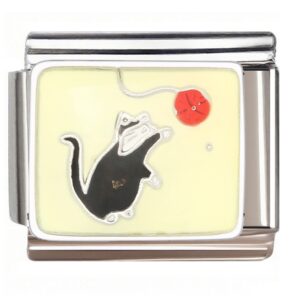 Cat Playing with Red Ball Italian Charms Bracelet