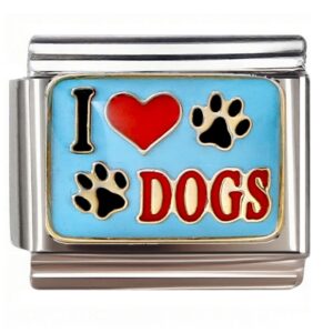 I Love Dogs Heart & Paws Italian Charms Bracelet