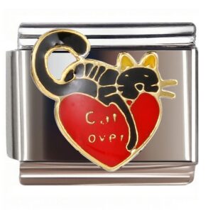 Black Cat on Red Heart Italian Charms Bracelet