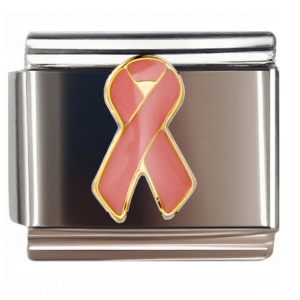 Pink Ribbon with Gold Trim Italian Charms Bracelet