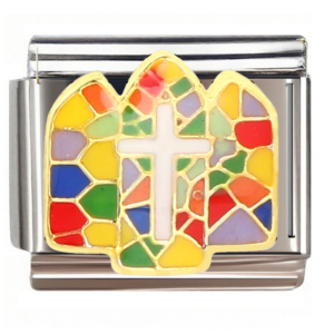 Gothic Stained Glass Cross Italian Charms Bracelet