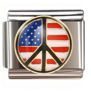 US Flag Peace Symbol Italian Charms Bracelet