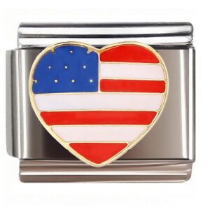 Heart Shaped American Flag Italian Charms Bracelet