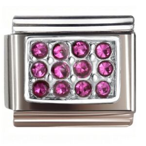 Pink Gem Grid Square Italian Charms Bracelet