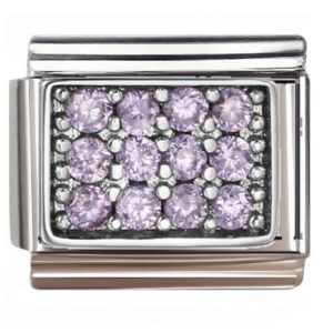 Purple Round Gem Square Grid Italian Charms Bracelet
