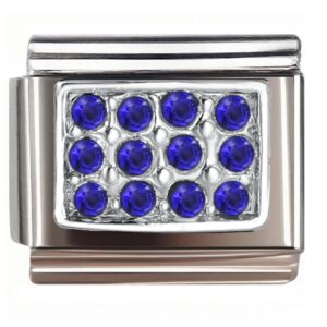 Blue Round Gem Grid Square Italian Charms Bracelet