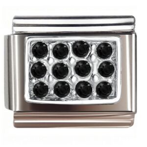 Square Black Gem Grid Italian Charms Bracelet
