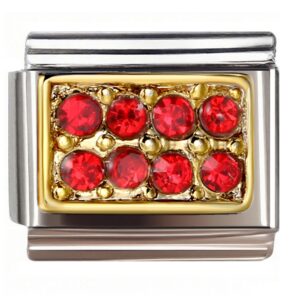Eight Red Round Gems Square Italian Charms Bracelet