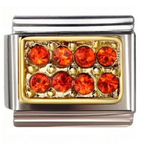 Orange Gem Square Cluster Italian Charms Bracelet