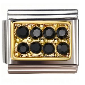 Square Black Gem Gold Accent Italian Charms Bracelet