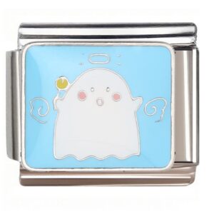 Cute Ghost with Halo and Pumpkin Italian Charms Bracelet
