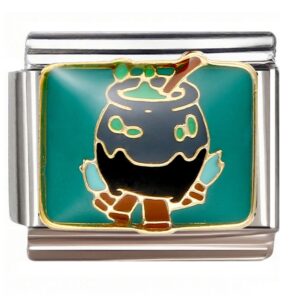 Cartoon Halloween Cauldron with Green Eyes Italian Charms Bracelet