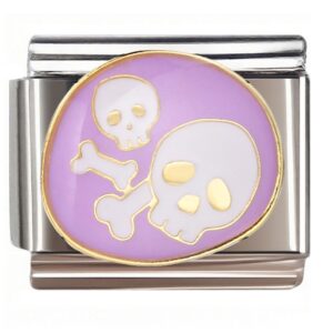 Lavender Skull Crossbones Italian Charms Bracelet