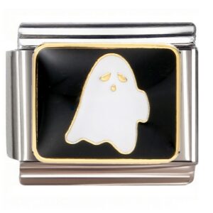 Gold-Trimmed White Ghost Italian Charms Bracelet