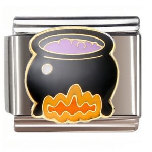 Witch Cauldron with Purple Potion & Flame Italian Charms Bracelet