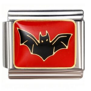 Halloween Black Bat on Red Italian Charms Bracelet