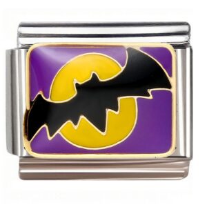 Halloween Bat & Yellow Moon Italian Charms Bracelet