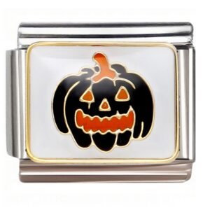 Black Jack-o'-lantern with Orange Face Italian Charms Bracelet