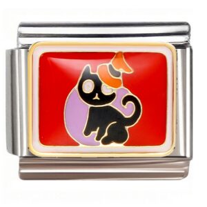 Halloween Witch Hat Black Cat Italian Charms Bracelet