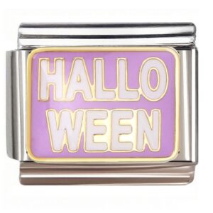 Halloween Purple Gold Typography Italian Charms Bracelet