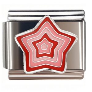 Concentric Red-Pink Star Italian Charms Bracelet