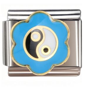 Blue Flower Taiji Italian Charms Bracelet