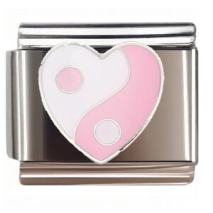 Pink White Yin-Yang Heart Italian Charms Bracelet