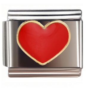 Red Heart with Gold Trim Italian Charms Bracelet