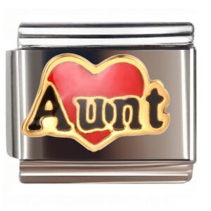 Aunt Red Heart Design Italian Charms Bracelet