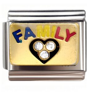 Colorful Family Heart with Gems Italian Charms Bracelet