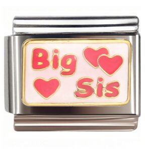 Big Sis Red Hearts Design Italian Charms Bracelet