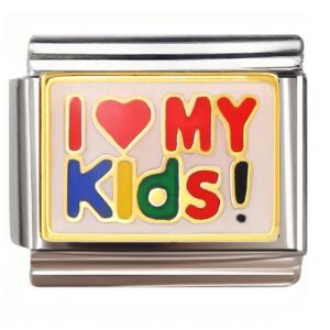 I Love My Kids Heart Text Italian Charms Bracelet