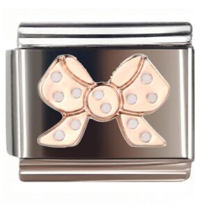 Polka Dot Rose Gold Bow Italian Charms Bracelet