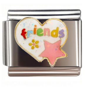 Friends Heart Star & Flower Italian Charms Bracelet