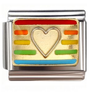 Rainbow Striped Heart Italian Charms Bracelet
