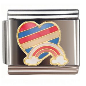 Rainbow Heart with Stripes Italian Charms Bracelet