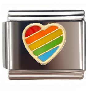 Rainbow Striped Heart Italian Charms Bracelet