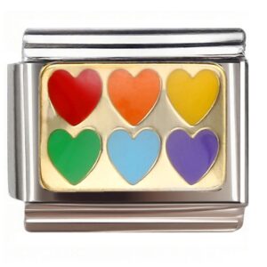 Six Rainbow Hearts Italian Charms Bracelet