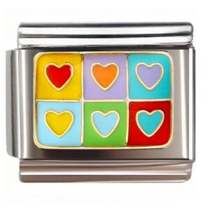 Rainbow Heart Grid Italian Charms Bracelet