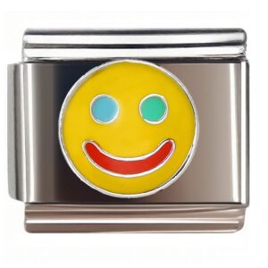 Yellow Smiley with Blue Green Eyes Italian Charms Bracelet