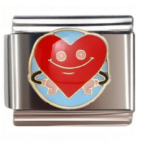 Smiling Red Heart Emblem Italian Charms Bracelet