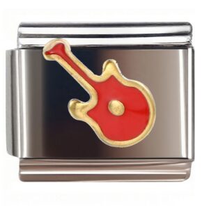 Red Guitar with Gold Trim Italian Charms Bracelet