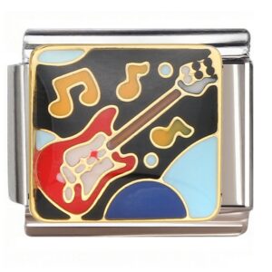 Red Guitar & Music Notes Italian Charms Bracelet