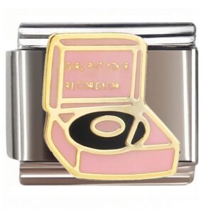 Pink Record Player with Music Quote Italian Charms Bracelet