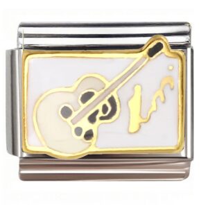 Golden Guitar & Music Note Design Italian Charms Bracelet
