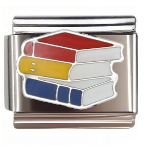 Colorful Stacked Books Italian Charms Bracelet