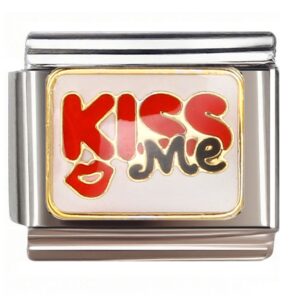 Kiss Me Red Lips Design Italian Charms Bracelet